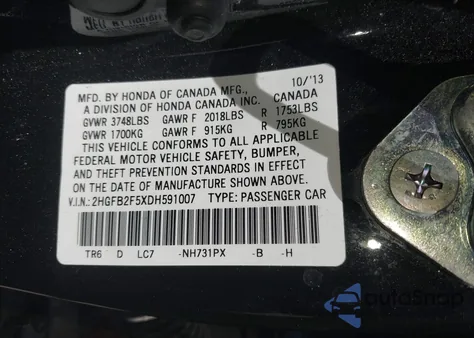 2013 Honda Civic Lx z USA, uszkodzony, nr VIN 2HGFB2F5XDH591007